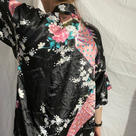 Oriental style night gown sleeping black pink slip - Picture 8 of 16